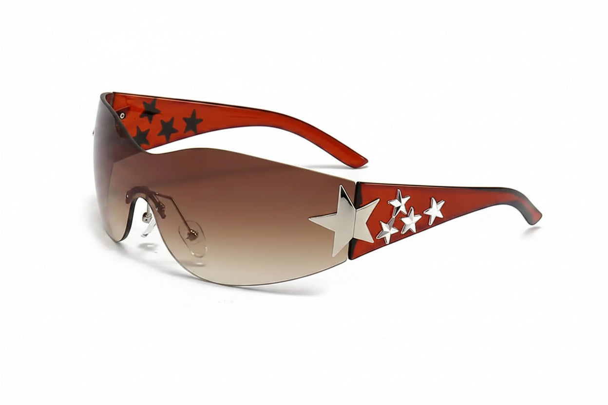 Rimless Y2K Sunglasses for Women and Men Star Wrap around Sun Glasses Trendy Cool Black Sunglasses Fashion Shades for Outdoor
