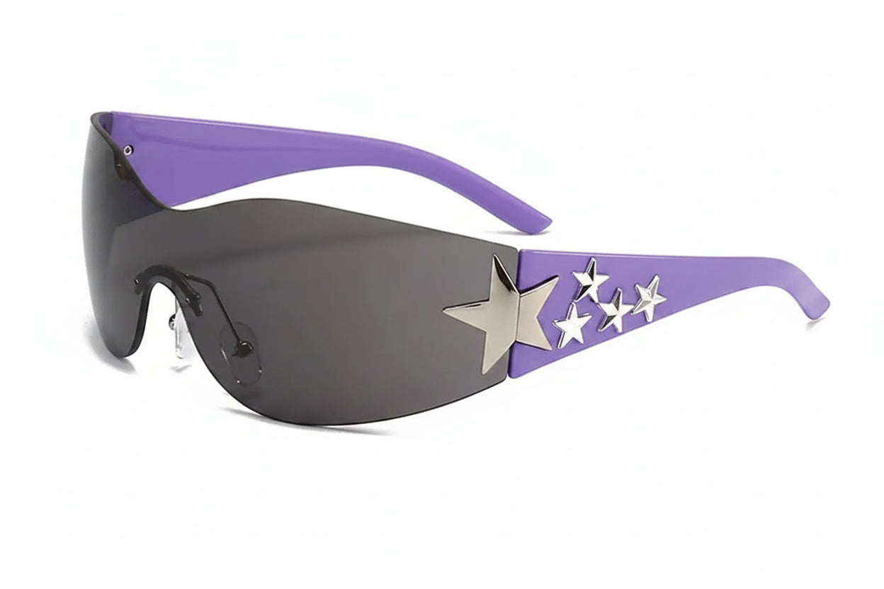 Rimless Y2K Sunglasses for Women and Men Star Wrap around Sun Glasses Trendy Cool Black Sunglasses Fashion Shades for Outdoor