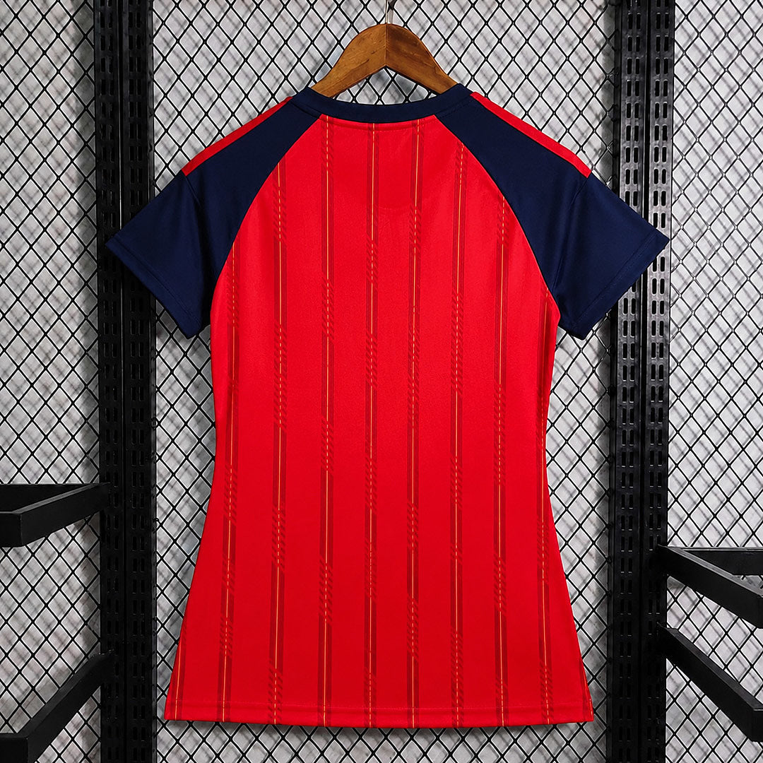 Camiseta Roja Mujer Selección Española - Vista trasera corte entallado femenino
