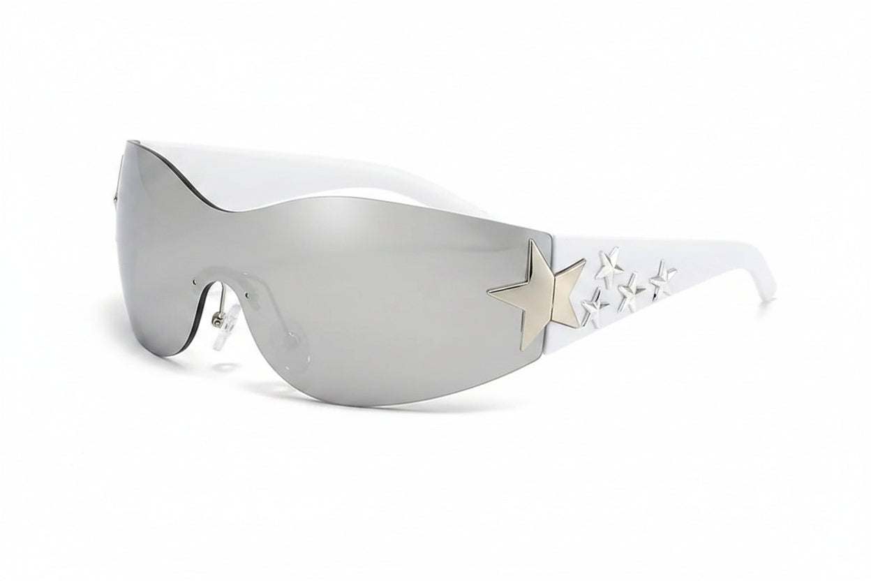 Rimless Y2K Sunglasses for Women and Men Star Wrap around Sun Glasses Trendy Cool Black Sunglasses Fashion Shades for Outdoor