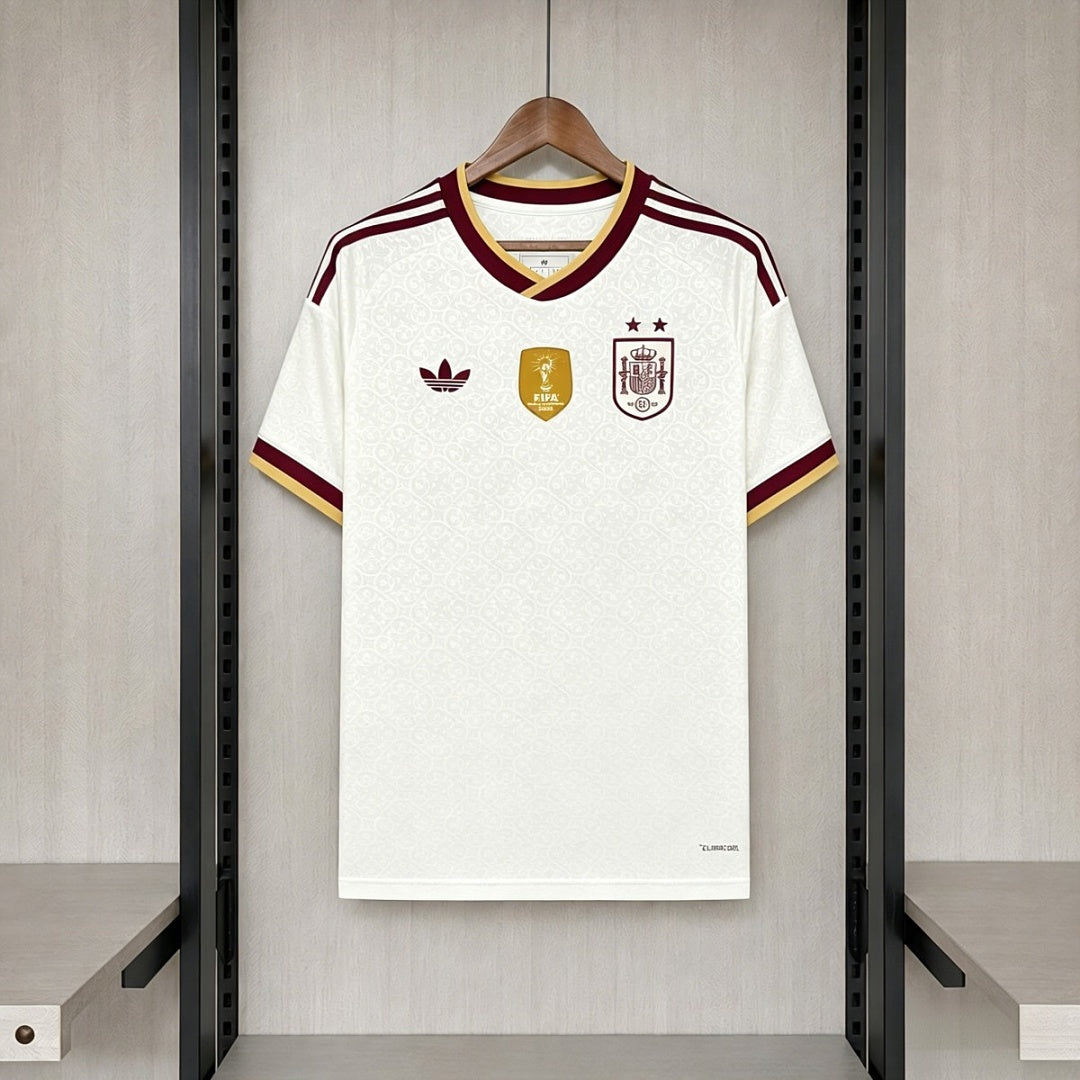 Camiseta Alba Selección Española visitante Champions 26 - Vista delantera blanca con badge FIFA y escudo RFEF