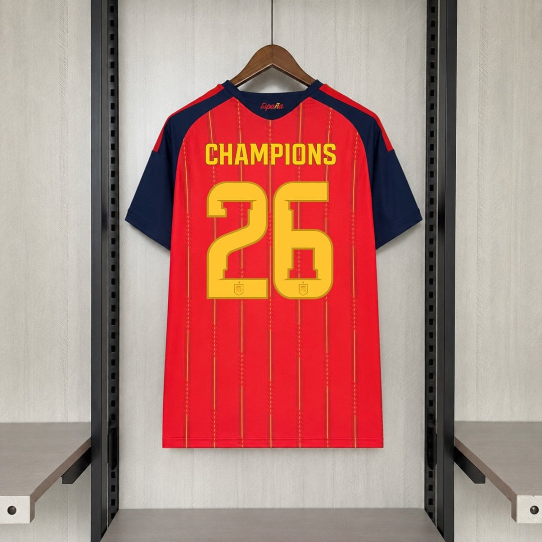 Camiseta Roja Selección Española Champions 26 - Vista delantera con escudo FIFA y Adidas