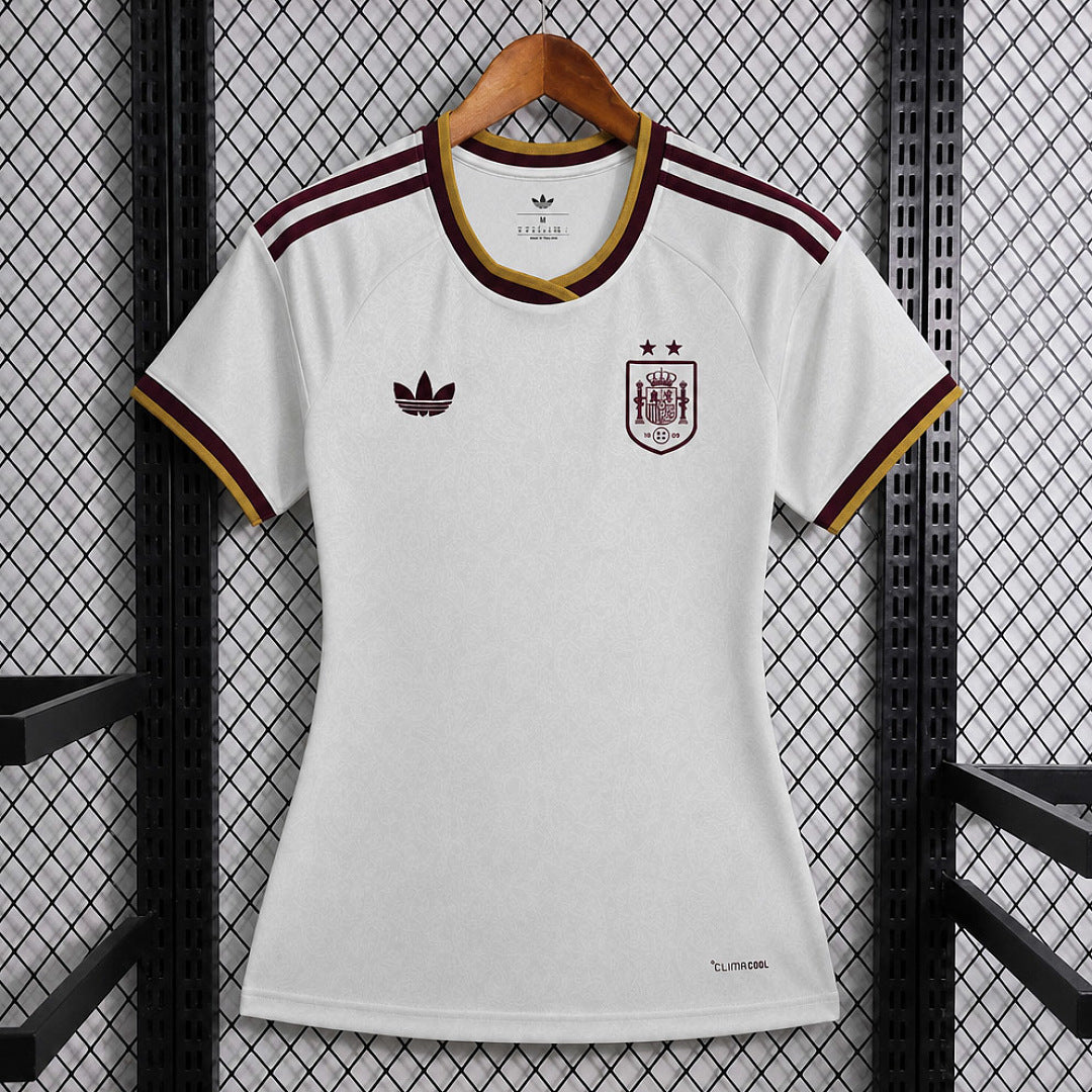Camiseta Alba Mujer Selección Española visitante - Vista delantera blanca con escudo RFEF y logo Adidas Originals