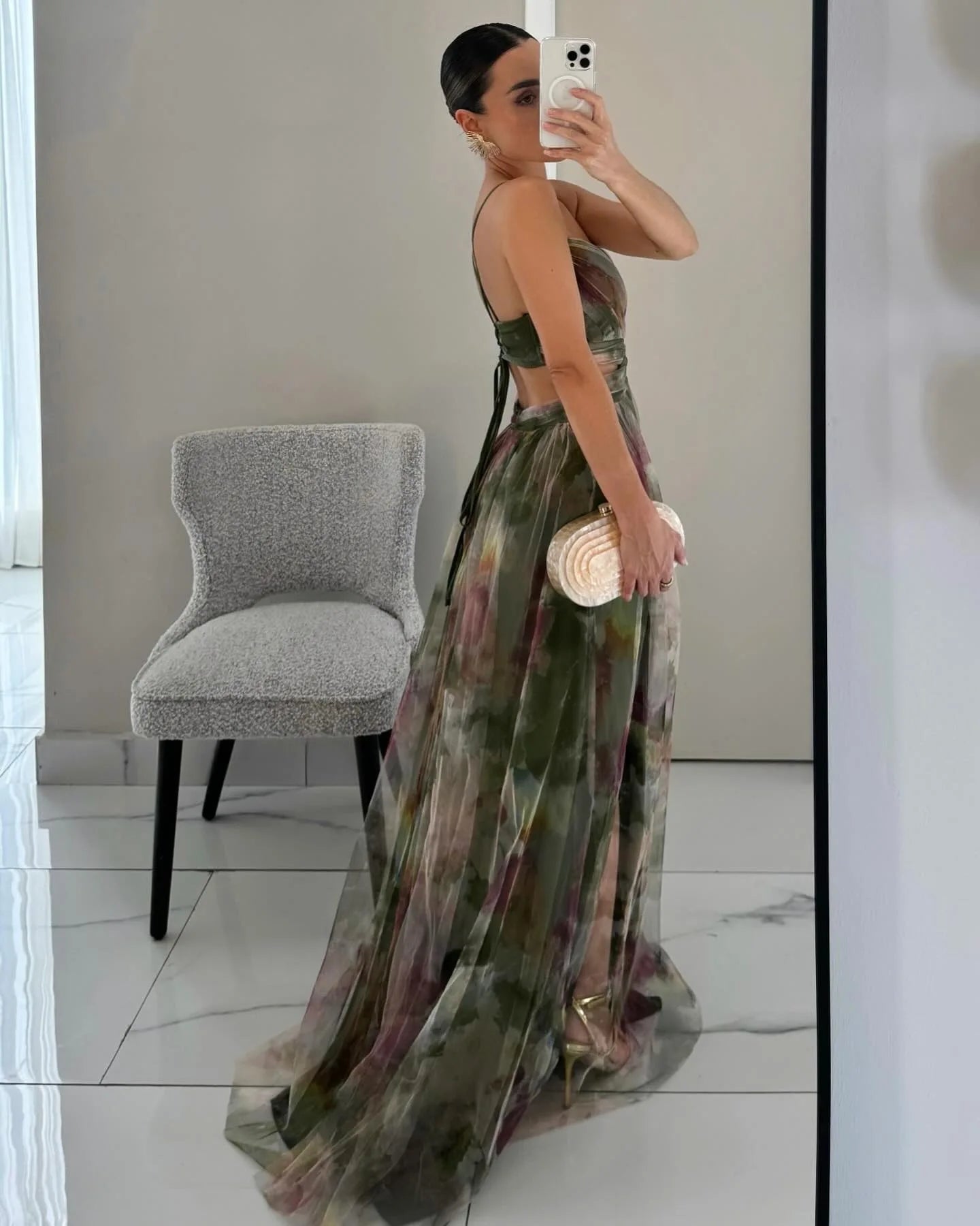 Camila - Vestido Maxi de Tirantes con Malla Estampada