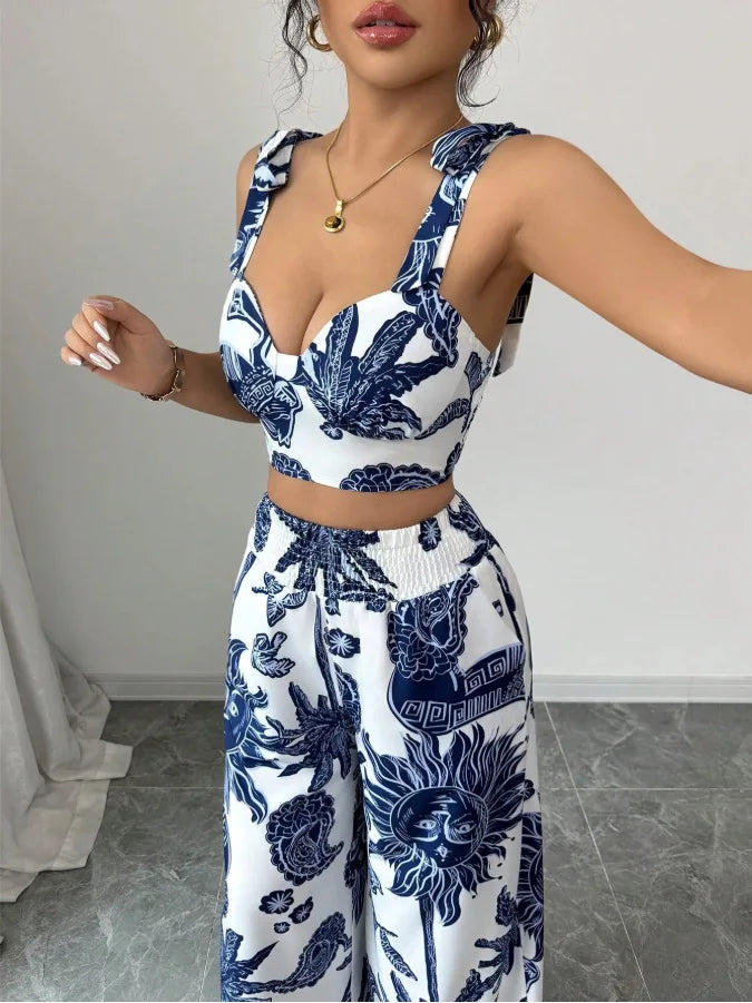 Valentina - Conjunto 2 Piezas Halter y Pantalón Palazzo