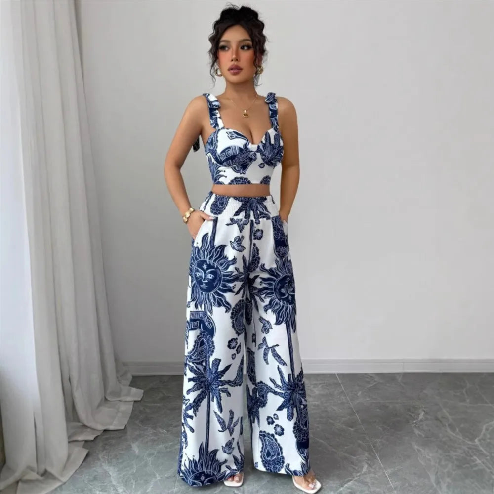 Valentina - Conjunto 2 Piezas Halter y Pantalón Palazzo