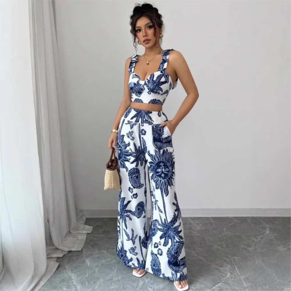 Valentina - Conjunto 2 Piezas Halter y Pantalón Palazzo