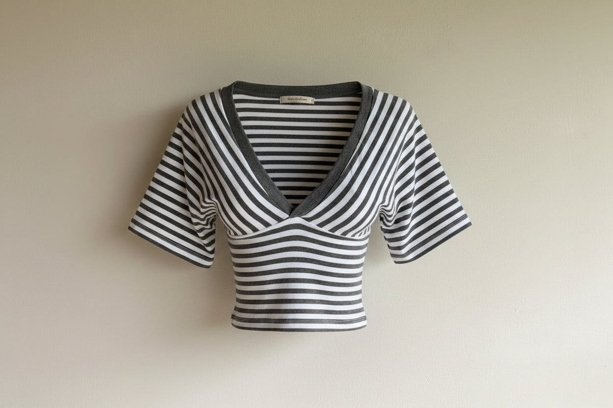 Raya - Camiseta crop de rayas frontal | OrigenNoble
