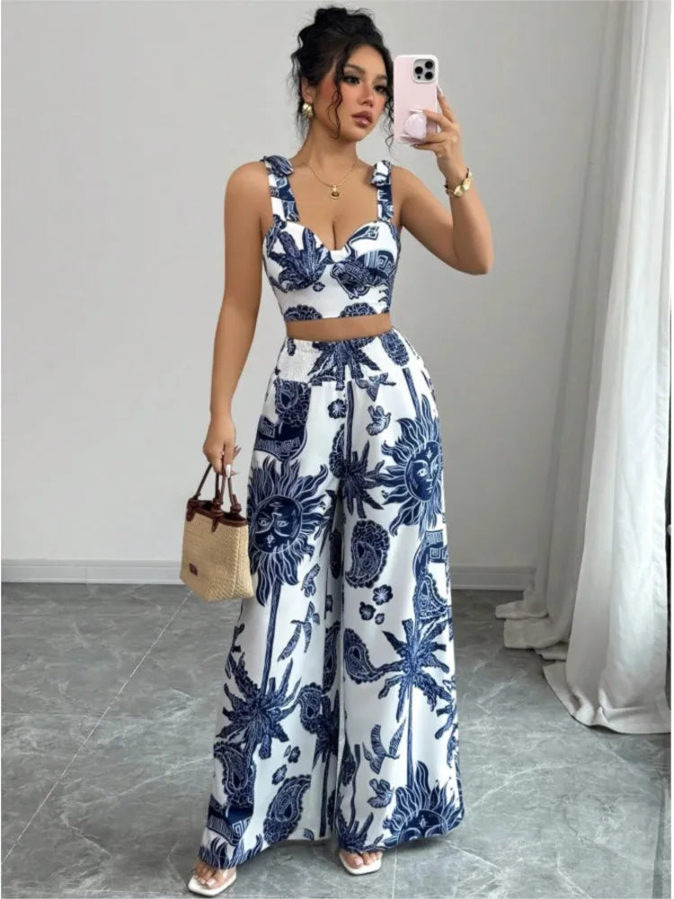 Valentina - Conjunto 2 Piezas Halter y Pantalón Palazzo