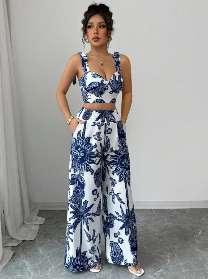 Valentina - Conjunto 2 Piezas Halter y Pantalón Palazzo