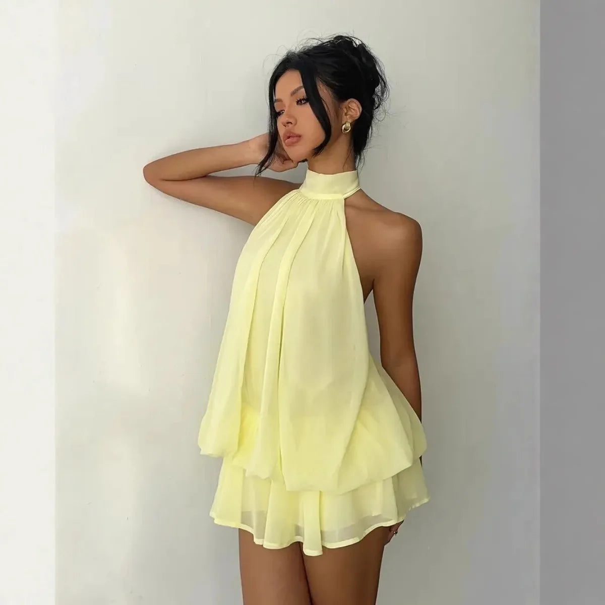 Celeste - Vestido Halter de Gasa