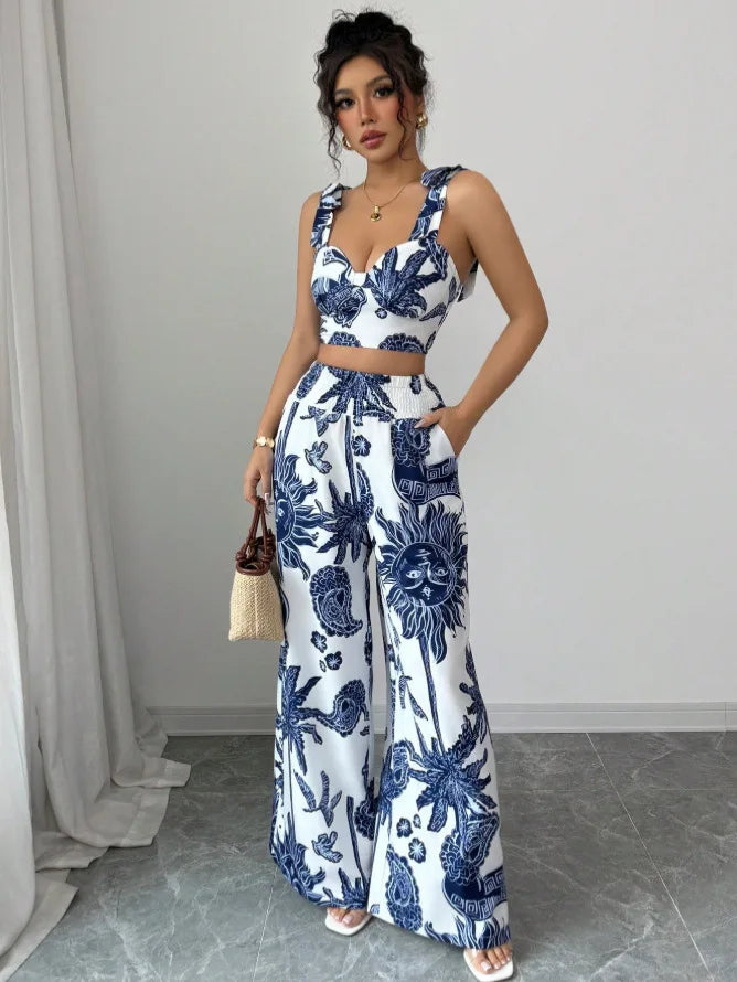 Valentina - Conjunto 2 Piezas Halter y Pantalón Palazzo