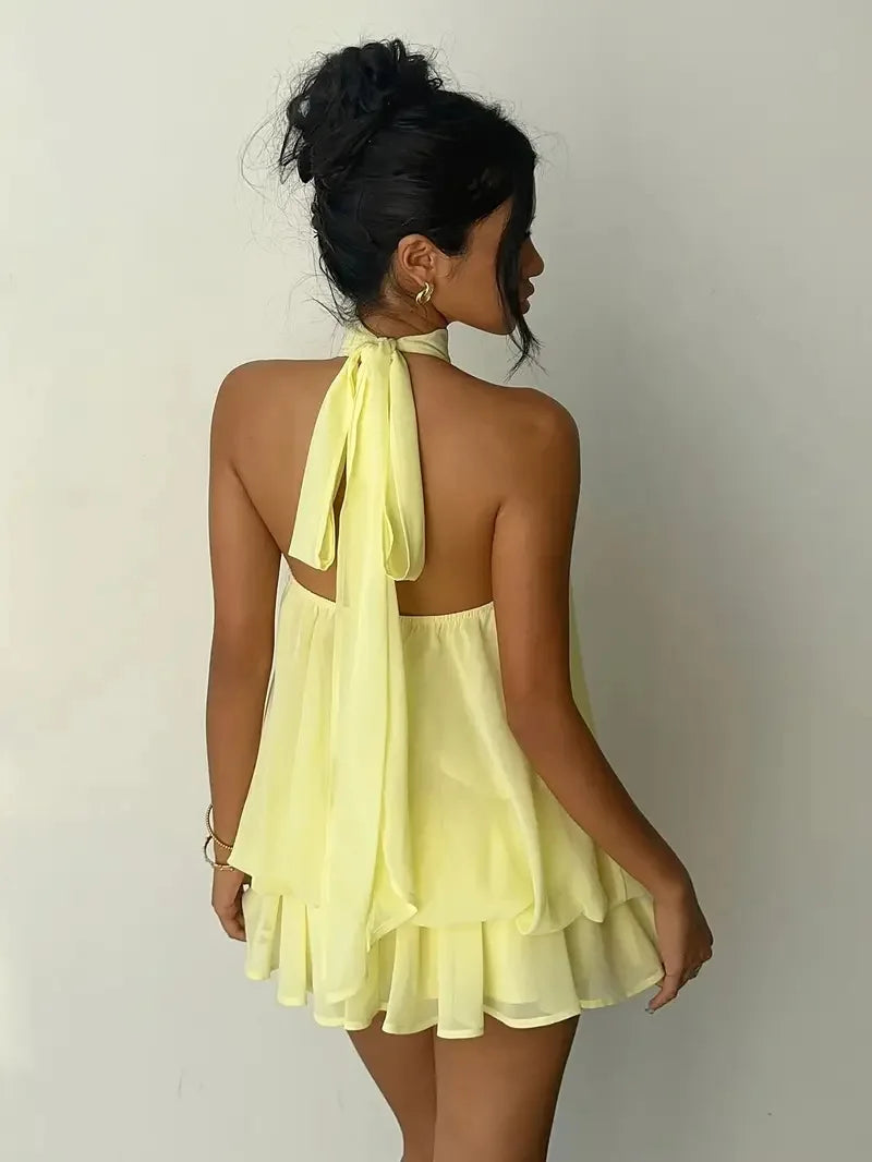 Celeste - Vestido Halter de Gasa