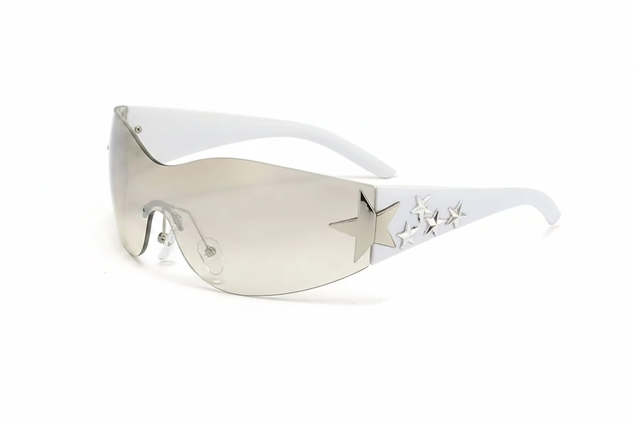 Rimless Y2K Sunglasses for Women and Men Star Wrap around Sun Glasses Trendy Cool Black Sunglasses Fashion Shades for Outdoor