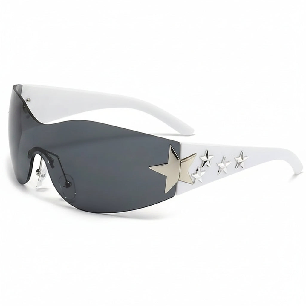 Rimless Y2K Sunglasses for Women and Men Star Wrap around Sun Glasses Trendy Cool Black Sunglasses Fashion Shades for Outdoor