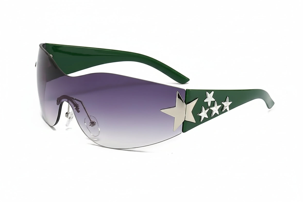 Rimless Y2K Sunglasses for Women and Men Star Wrap around Sun Glasses Trendy Cool Black Sunglasses Fashion Shades for Outdoor